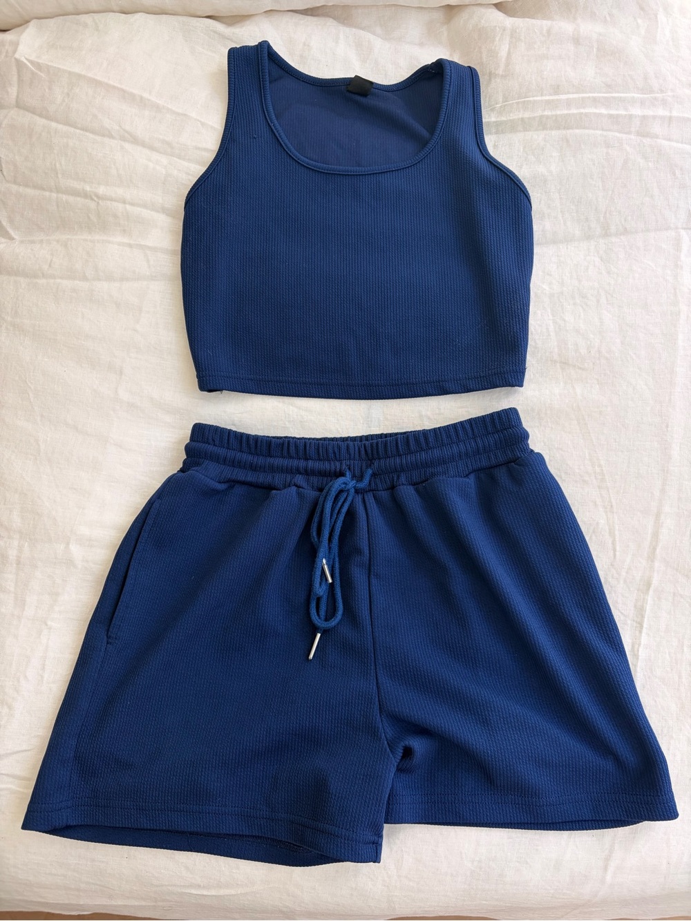SHEIN Royal Blue Ribbed Tank Top & Drawstring Shorts Set